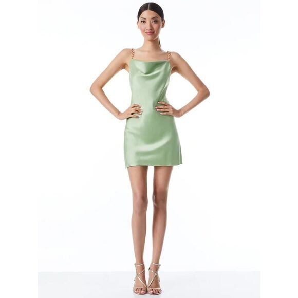 Alice + Olivia Harmony Chain Drapey Mini Slip Dress Seafoam Gold 10 - Picture 5 of 8